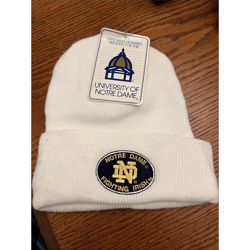 University of Notre Dame White Beanie with Fighting Irish Patch
